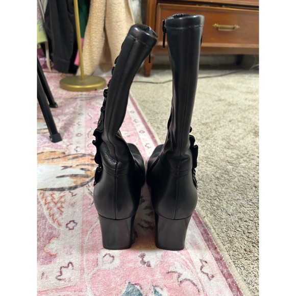 Y2K VTG Clarks Black Leather Moto Boots Ruffle Button Mid Calf Coquette 9.5 - Picture 8 of 9